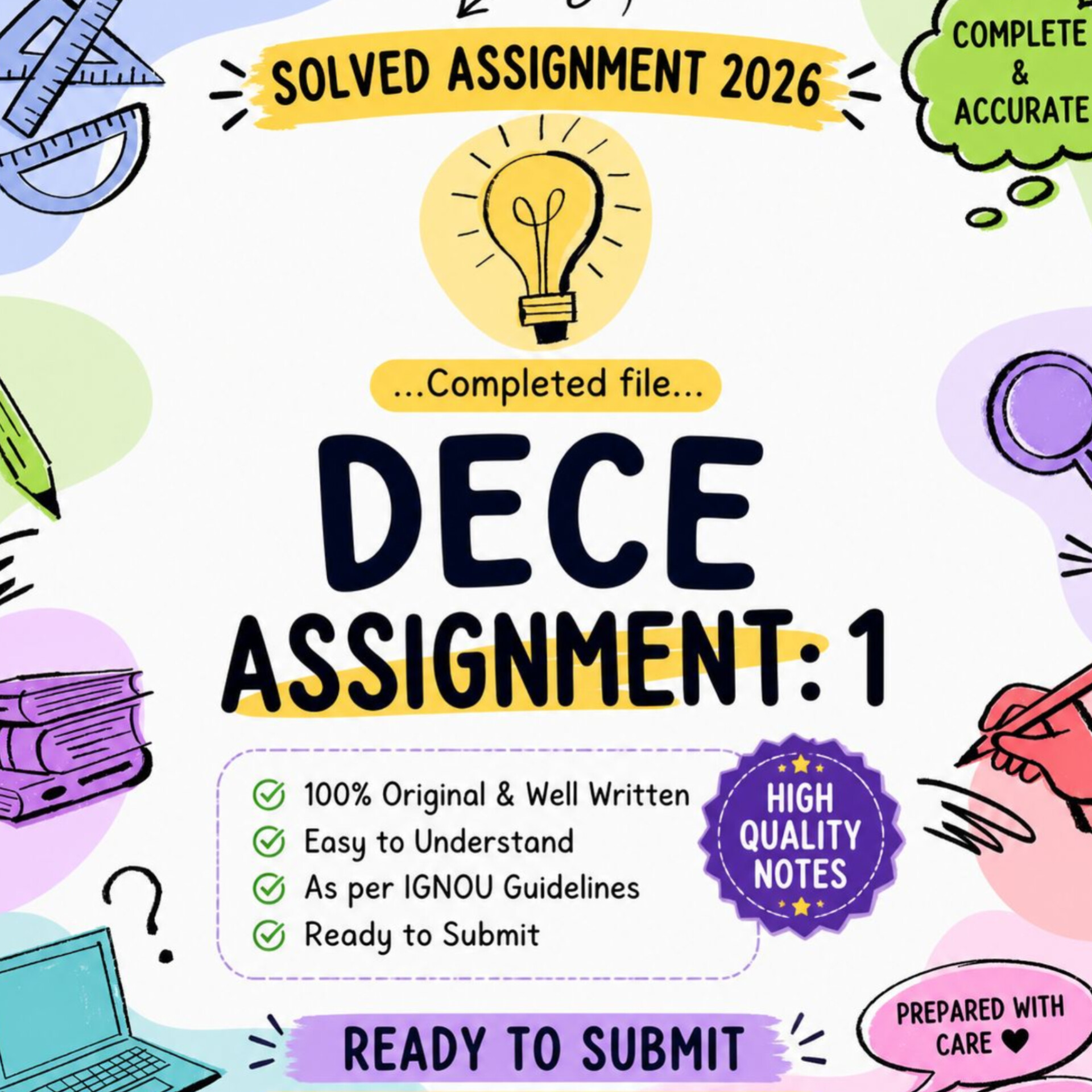 IGNOU DECE-1 Solved Assignment 2026 | Clean Handwritten | Ready to Submit | High Quality Notes
