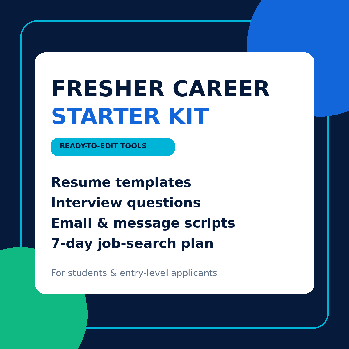 Fresher Career Starter Kit | Resume Templates, Interview Questions & Job Search Planner