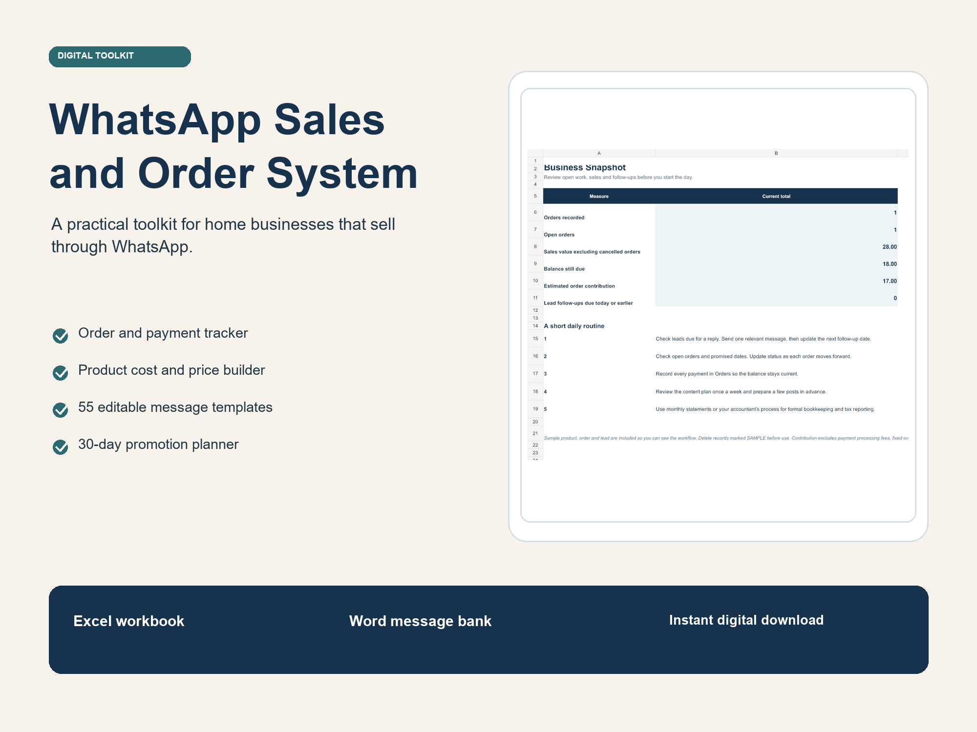 WhatsApp Business Sales Kit for Home Businesses: 55 Reply Templates, Order Tracker & Pricing Calculator